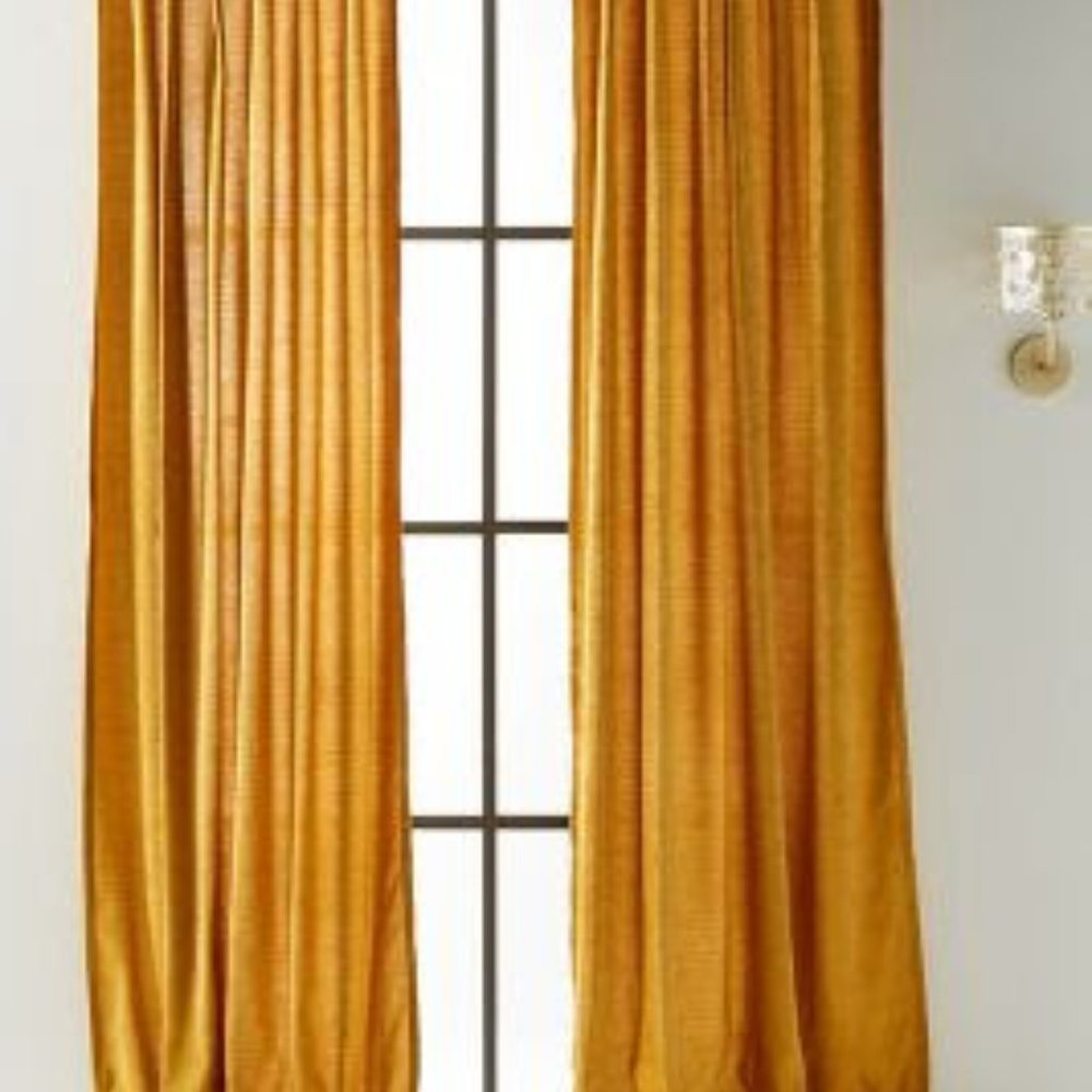 Anthropologie Ochre Chenille Curtains, Set of 4